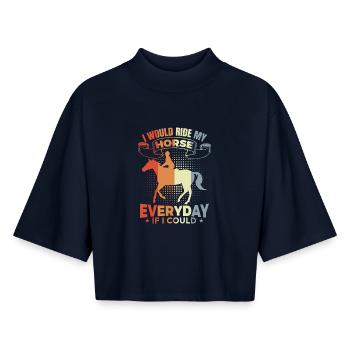 Inspiration du cavalier - T-shirt femme coupe boxy recyclé manches mi-longues Stanley/Stella - marine - Devant - AI Model Female 172 light (172cm)