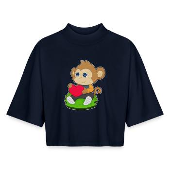 Affe Herz - Boxy Frauen Recyceltes 1/2 Sleeved T-Shirt by Stanley/Stella - Navy - Vorne - AI Model Female 172 light (172cm)