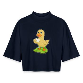 Lettre de canard - T-shirt femme coupe boxy recyclé manches mi-longues Stanley/Stella - marine - Devant - AI Model Female 172 light (172cm)