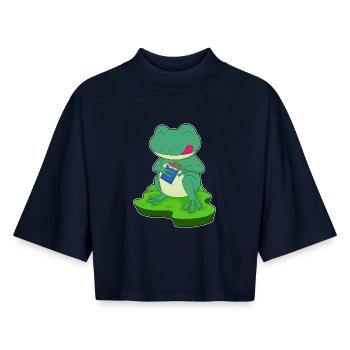 Frosch Schokoriegel - Boxy Frauen Recyceltes 1/2 Sleeved T-Shirt by Stanley/Stella - Navy - Vorne - AI Model Female 172 light (172cm)