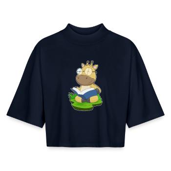 Giraffe Nerd Book Glasses - Boxy Women's Recycled 1/2 Sleeved T-Shirt by Stanley/Stella - navy - Front - AI Model Female 172 light (172cm)