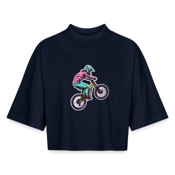 Mountain biker - Boxy Women's Recycled 1/2 Sleeved T-Shirt by Stanley/Stella - navy - Front - AI Model Female 172 light (172cm)