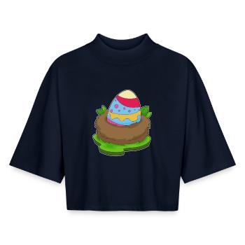 Œuf de Pâques - T-shirt femme coupe boxy recyclé manches mi-longues Stanley/Stella - marine - Devant - AI Model Female 172 light (172cm)