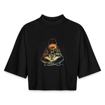 Gamer Drawing Retro Look - Boxy Women's Recycled 1/2 Sleeved T-Shirt by Stanley/Stella - black - Front - AI Model Female 172 light (172cm)