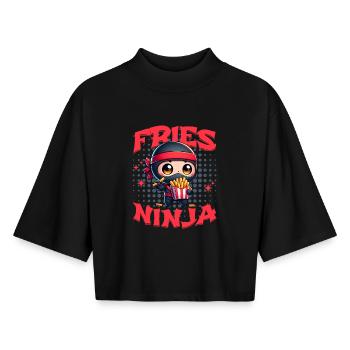 French Fries Ninja Fries Ninja Fast Food Cute Kawaii - Boxy Women's Recycled 1/2 Sleeved T-Shirt by Stanley/Stella - black - Front - AI Model Female 172 light (172cm)