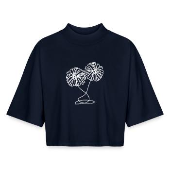 Dessin de pompons de pom-pom girl - T-shirt femme coupe boxy recyclé manches mi-longues Stanley/Stella - marine - Devant - AI Model Female 172 light (172cm)