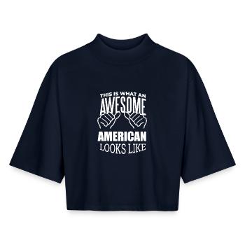 États-Unis - T-shirt femme coupe boxy recyclé manches mi-longues Stanley/Stella - marine - Devant - AI Model Female 172 light (172cm)