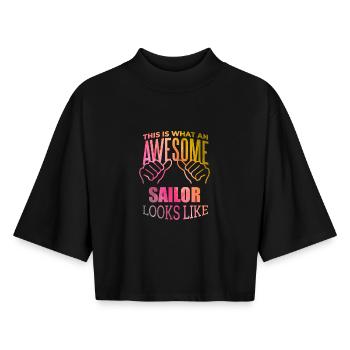 navigation - T-shirt femme coupe boxy recyclé manches mi-longues Stanley/Stella - noir - Devant - AI Model Female 172 light (172cm)