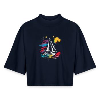 Graphic Sailing - Boxy Women's Recycled 1/2 Sleeved T-Shirt by Stanley/Stella - navy - Front - AI Model Female 172 light (172cm)