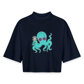 Krake Perle - Boxy Frauen Recyceltes 1/2 Sleeved T-Shirt by Stanley/Stella - Navy - Vorne - AI Model Female 172 light (172cm)