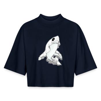 Hai Halloween Geist - Boxy Frauen Recyceltes 1/2 Sleeved T-Shirt by Stanley/Stella - Navy - Vorne - AI Model Female 172 light (172cm)