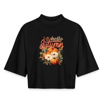 Niedlich Hallo Herbst Saison Thanksgiving und Herbst - Boxy Frauen Recyceltes 1/2 Sleeved T-Shirt by Stanley/Stella - Schwarz - Vorne - AI Model Female 172 light (172cm)
