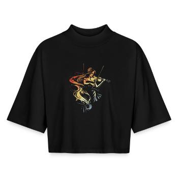 Violine Mädchen - Boxy Frauen Recyceltes 1/2 Sleeved T-Shirt by Stanley/Stella - Schwarz - Vorne - AI Model Female 172 light (172cm)
