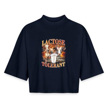 Lactose Tolerant Meme - Boxy Women's Recycled 1/2 Sleeved T-Shirt by Stanley/Stella - navy - Front - AI Model Female 172 light (172cm)