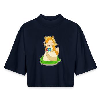 Fuchs Braut Blumen Hochzeit - Boxy Frauen Recyceltes 1/2 Sleeved T-Shirt by Stanley/Stella - Navy - Vorne - AI Model Female 172 light (172cm)