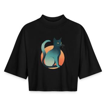 Dunkle Katze - Boxy Frauen Recyceltes 1/2 Sleeved T-Shirt by Stanley/Stella - Schwarz - Vorne - AI Model Female 172 light (172cm)
