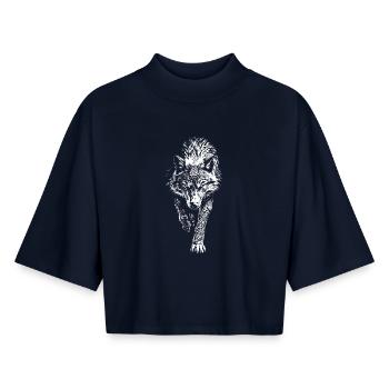 Wolf Norse Mythology Germanic Vikings Norse - Boxy Women's Recycled 1/2 Sleeved T-Shirt by Stanley/Stella - navy - Front - AI Model Female 172 light (172cm)