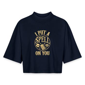 J’ai mis un sort sur toi Costume de sorcière drôle d’Halloween - T-shirt femme coupe boxy recyclé manches mi-longues Stanley/Stella - marine - Devant - AI Model Female 172 light (172cm)