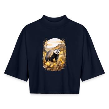 Badger in the mountains - Boxy Women's Recycled 1/2 Sleeved T-Shirt by Stanley/Stella - navy - Front - AI Model Female 172 light (172cm)