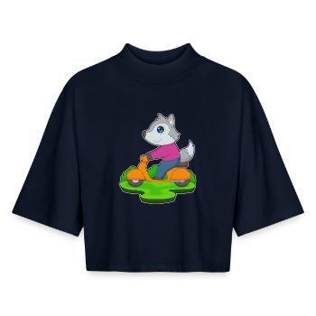 Trottinette Wolf - T-shirt femme coupe boxy recyclé manches mi-longues Stanley/Stella - marine - Devant - AI Model Female 172 light (172cm)