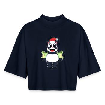 Panda Christmas Packages - Boxy Women's Recycled 1/2 Sleeved T-Shirt by Stanley/Stella - navy - Front - AI Model Female 172 light (172cm)