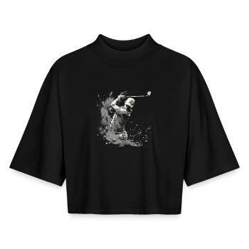 Golfer Zeichnung - Boxy Frauen Recyceltes 1/2 Sleeved T-Shirt by Stanley/Stella - Schwarz - Vorne - AI Model Female 172 light (172cm)