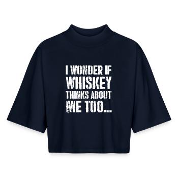 I Wonder if whiskey thinks about me too Funny - Boxy Frauen Recyceltes 1/2 Sleeved T-Shirt by Stanley/Stella - Navy - Vorne - AI Model Female 172 light (172cm)