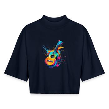 Ukulele Street Art - Boxy Women's Recycled 1/2 Sleeved T-Shirt by Stanley/Stella - navy - Front - AI Model Female 172 light (172cm)