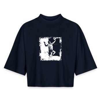 Croquis de joueur de volley-ball - T-shirt femme coupe boxy recyclé manches mi-longues Stanley/Stella - marine - Devant - AI Model Female 172 light (172cm)