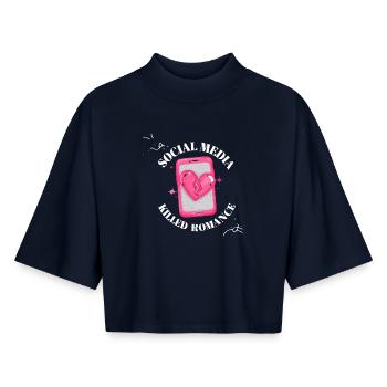 Social Media Killed Romance - Boxy Women's Recycled 1/2 Sleeved T-Shirt by Stanley/Stella - navy - Front - AI Model Female 172 light (172cm)