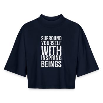 surround yourself with inspiring beings - Boxy Women's Recycled 1/2 Sleeved T-Shirt by Stanley/Stella - navy - Front - AI Model Female 172 light (172cm)