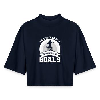 Fußballjunge - Boxy Frauen Recyceltes 1/2 Sleeved T-Shirt by Stanley/Stella - Navy - Vorne - AI Model Female 172 light (172cm)