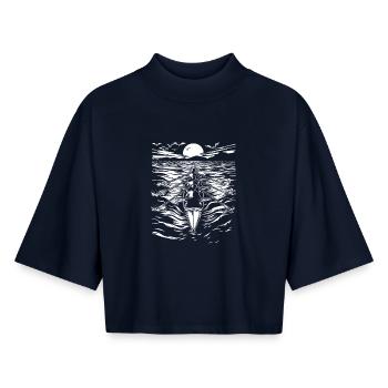 Rudern Skizze - Boxy Frauen Recyceltes 1/2 Sleeved T-Shirt by Stanley/Stella - Navy - Vorne - AI Model Female 172 light (172cm)