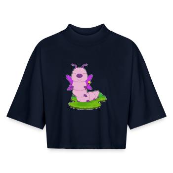 Baguette de fée chenille - T-shirt femme coupe boxy recyclé manches mi-longues Stanley/Stella - marine - Devant - AI Model Female 172 light (172cm)