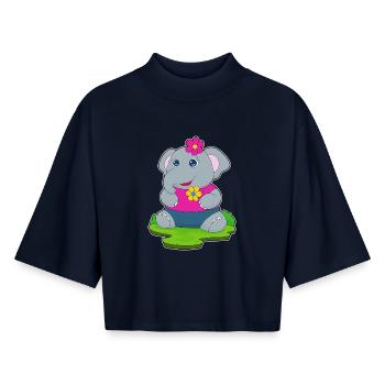 Süßer Elefant  - Boxy Frauen Recyceltes 1/2 Sleeved T-Shirt by Stanley/Stella - Navy - Vorne - AI Model Female 172 light (172cm)