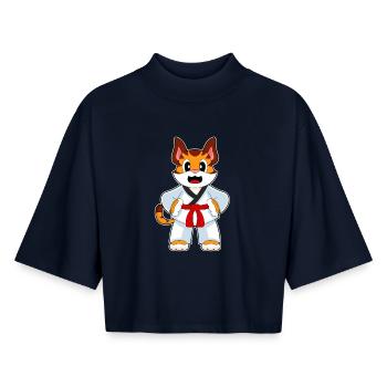 Tiger Karate Arts Martiaux - T-shirt femme coupe boxy recyclé manches mi-longues Stanley/Stella - marine - Devant - AI Model Female 172 light (172cm)