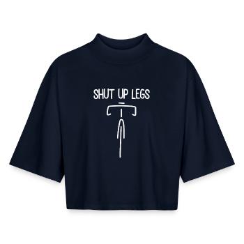 Fixie - Radsport - Rennrad - Shut up Legs - Boxy Frauen Recyceltes 1/2 Sleeved T-Shirt by Stanley/Stella - Navy - Vorne - AI Model Female 172 light (172cm)