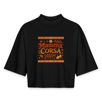 Mamma Corsa - T-shirt femme coupe boxy recyclé manches mi-longues Stanley/Stella - noir - Devant - AI Model Female 172 light (172cm)