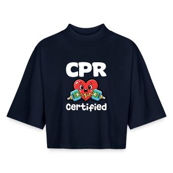 CPR CERTIFIED - NURSE GIFT - Boxy Women's Recycled 1/2 Sleeved T-Shirt by Stanley/Stella - navy - Front - AI Model Female 172 light (172cm)