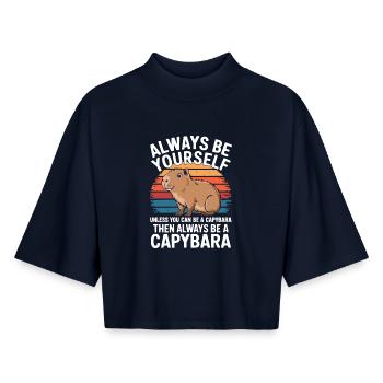 Sei immer du selbst, es sei denn, du kannst ein Wasserschwein sein - Boxy Frauen Recyceltes 1/2 Sleeved T-Shirt by Stanley/Stella - Navy - Vorne - AI Model Female 172 light (172cm)