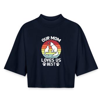 Unsere Mutter liebt uns Bestes Katze-Hund-Design - Boxy Frauen Recyceltes 1/2 Sleeved T-Shirt by Stanley/Stella - Navy - Vorne - AI Model Female 172 light (172cm)