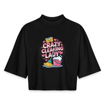 Lustiges Putzfrau T-Shirt - Boxy Frauen Recyceltes 1/2 Sleeved T-Shirt by Stanley/Stella - Schwarz - Vorne - AI Model Female 172 light (172cm)