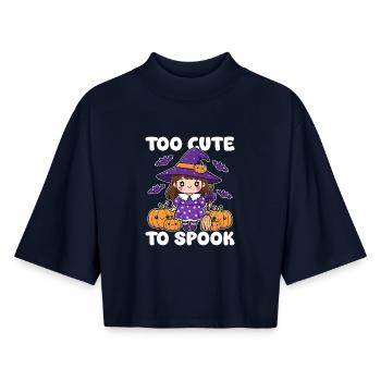 TROP MIGNON POUR ÊTRE EFFRAYÉ - WITCH HALLOWEEN - T-shirt femme coupe boxy recyclé manches mi-longues Stanley/Stella - marine - Devant - AI Model Female 172 light (172cm)