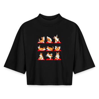 Corgi Yoga Adventures – Art ludique des chiots - T-shirt femme coupe boxy recyclé manches mi-longues Stanley/Stella - noir - Devant - AI Model Female 172 light (172cm)