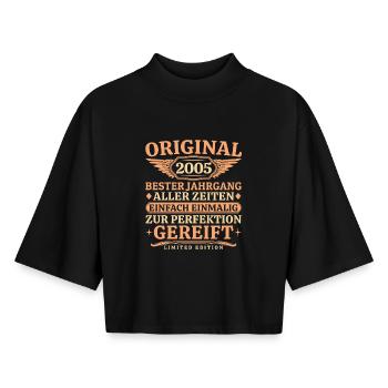 Original 2005 Jahrgang - Vintage 20. Geburtstag - Boxy Frauen Recyceltes 1/2 Sleeved T-Shirt by Stanley/Stella - Schwarz - Vorne - AI Model Female 172 light (172cm)