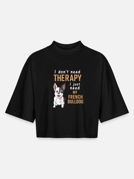 Fransk Bulldog Terapi Citat Design - Dam boxy T-shirt i återvunnen bomull med halvlånga ärmar Stanley/Stella - svart