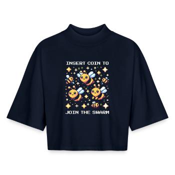 Insérez une pièce – rejoignez l'essaim | Abeilles - T-shirt femme coupe boxy recyclé manches mi-longues Stanley/Stella - marine - Devant - AI Model Female 172 light (172cm)