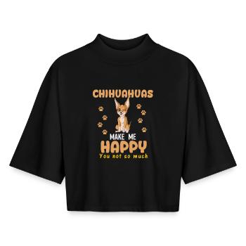Chihuahua Zwinkernder glücklicher Hund T-Shirt - Boxy Frauen Recyceltes 1/2 Sleeved T-Shirt by Stanley/Stella - Schwarz - Vorne - AI Model Female 172 light (172cm)