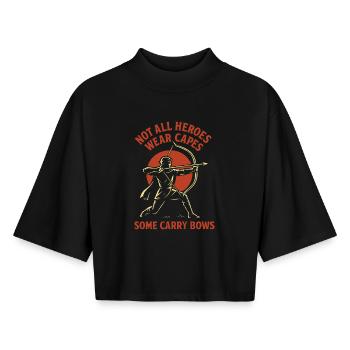 Not all heroes wear capes Some wear bows - Boxy Women's Recycled 1/2 Sleeved T-Shirt by Stanley/Stella - black - Front - AI Model Female 172 light (172cm)