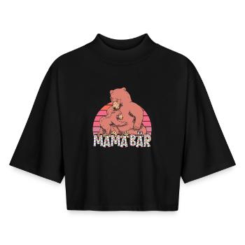 Bientôt Mama MOTHER BEAR Drôle - T-shirt femme coupe boxy recyclé manches mi-longues Stanley/Stella - noir - Devant - AI Model Female 172 light (172cm)